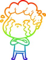 dibujo de línea de gradiente de arco iris hombre de dibujos animados llorando png