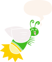 cartoon glow bug and speech bubble in retro style png