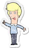 retro distressed sticker of a cartoon funny man with idea png