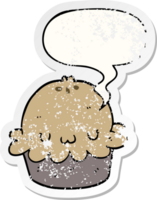 cute cartoon pie and speech bubble distressed sticker png
