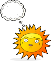 personagem de desenho animado do sol com balão de pensamento png