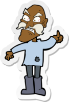 sticker van een cartoon boze oude man in gepatchte kleding png