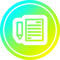 document et crayon circulaire dans le spectre de gradient froid png