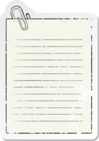 distressed sticker of a cartoon lined paper with paperclip png