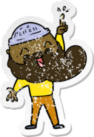 distressed sticker of a happy bearded man with great idea png