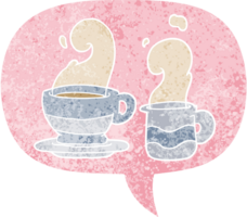 cartoon cup of coffee and speech bubble in retro textured style png