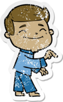 distressed sticker of a happy cartoon man png