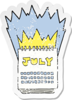 retro distressed sticker of a cartoon calendar showing month of July png