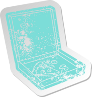 distressed old sticker of a slice of pizza png