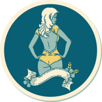 tattoo style sticker of a pinup swimsuit girl with banner png