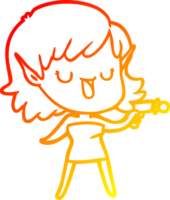 desenho de linha de gradiente quente menina elfa de desenho animado png