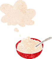cartoon bowl of porridge and thought bubble in retro textured style png