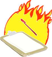 flat color illustration of a cartoon clip board on fire png