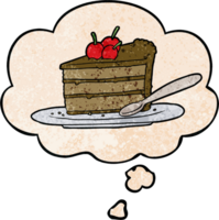 gâteau au chocolat de dessin animé et bulle de pensée dans le style de motif de texture grunge png