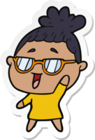 sticker of a cartoon happy woman wearing spectacles png