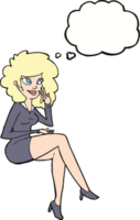 cartoon office woman sitting with thought bubble png