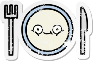 distressed sticker of a cute cartoon dinner plate png