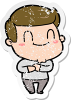 distressed sticker of a cartoon happy man png