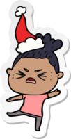 sticker cartoon of a angry woman wearing santa hat png