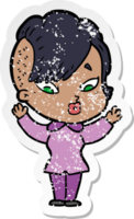 distressed sticker of a cartoon surprised girl png