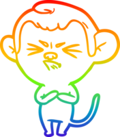 rainbow gradient line drawing cartoon annoyed monkey png