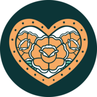 tattoo style icon of a heart and flowers png