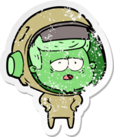 distressed sticker of a cartoon tired astronaut png
