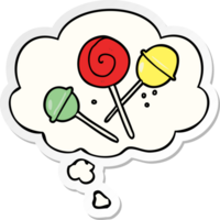 cartoon lollipop and thought bubble as a printed sticker png