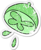 distressed sticker of a quirky hand drawn cartoon lime png