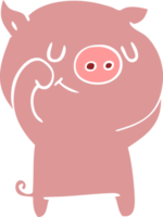 happy flat color style cartoon pig png