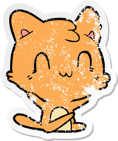 distressed sticker of a cartoon happy cat png