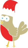 flat color illustration of a cartoon robin in christmas hat png