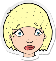 adesivo de um rosto feminino preocupado de desenho animado png