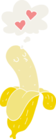 cartoon banana in love and thought bubble in retro style png