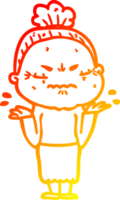 desenho de linha de gradiente quente desenho animado velhinha irritada png