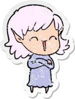 distressed sticker of a cartoon elf girl png