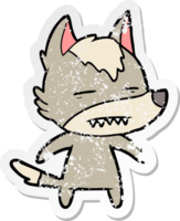 distressed sticker of a cartoon wolf showing teeth png