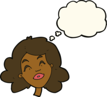 cartoon happy female face with thought bubble png