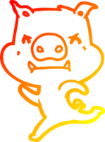 warm gradient line drawing angry cartoon pig charging png