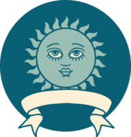 icon with banner of a sun with face png