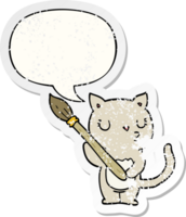 chat de dessin animé mignon et autocollant en détresse bulle png