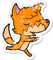 distressed sticker of a friendly cartoon fox running png