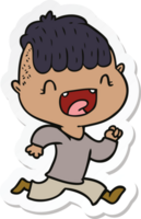 sticker of a cartoon happy boy laughing and running away png