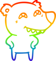 rainbow gradient line drawing cartoon bear showing teeth png