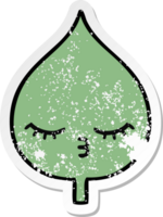 distressed sticker of a cute cartoon expressional leaf png