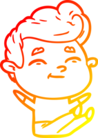 ligne de gradient chaud dessinant un homme de dessin animé heureux assis png