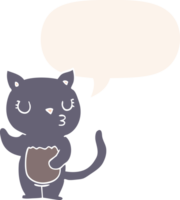 cute cartoon cat and speech bubble in retro style png