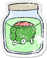 distressed sticker of a cartoon spooky brain in jar png