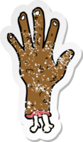 retro distressed sticker of a gross zombie hand cartoon png