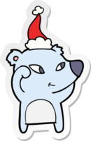 cute sticker cartoon of a bear wearing santa hat png